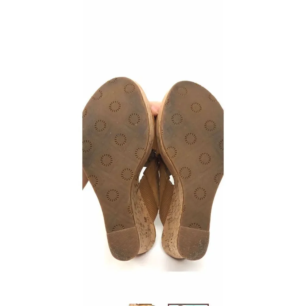 UGG Marta chestnut cork, slip on wedges, size 8W soft suede with woven straps al